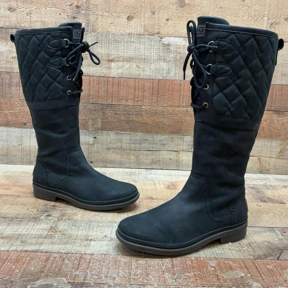 UGG 1013844 Snow Boots Womens Size 8 39 Black Suede Quilted Mid Calf Waterproof